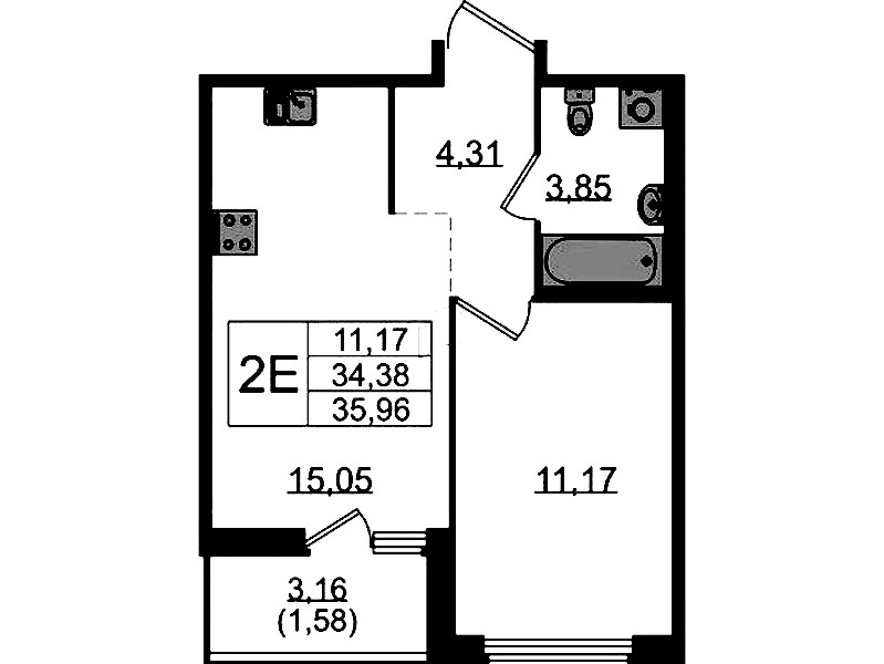 1-комнатная квартира 35.96 м², 6/15 эт., ЖК «GloraX Парголово»